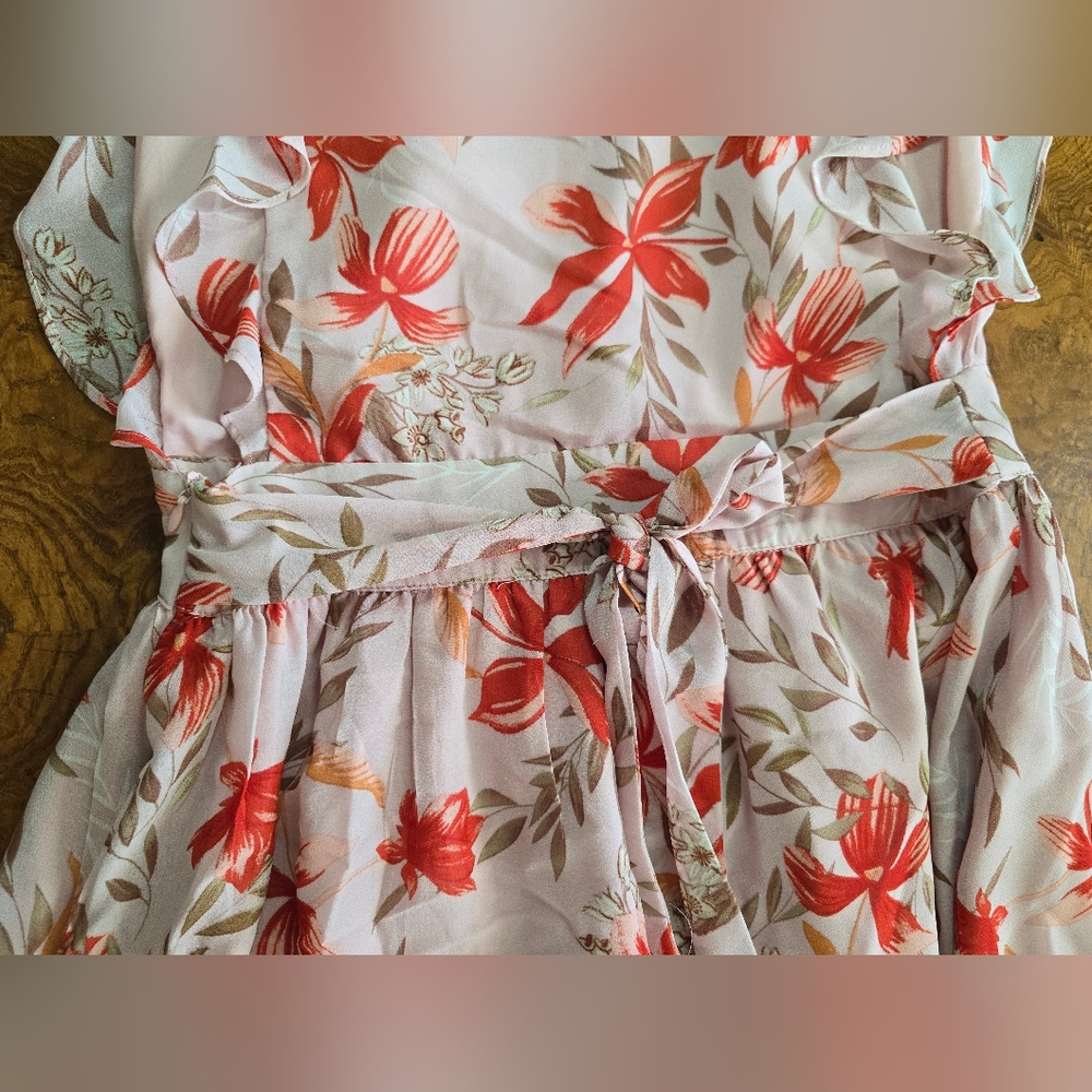 Pink Lily Floral Ruffle Sleeve Faux Wrap Womens Maxi Dress, Size Medium - Picture 8 of 11